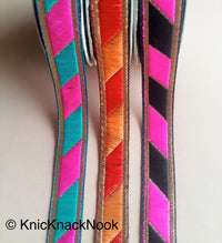 Thumbnail for Jacquard Red, Brown And Bronze Thread Woven Lace Trim, 20mm wide