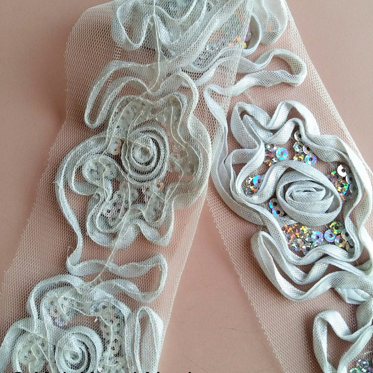 Silver Rose Lace Trim With Silver Sequins, Approx. 65mm Wide - 200317L141