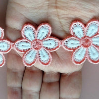 Thumbnail for Coral And White Floral Embroidery Lace Trim. Approx. 36mm Wide - 200317L145