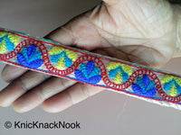 Thumbnail for Gold Shimmer Fabric Trim With Blue, Yellow And Red Floral Embroidery, Approx. 30mm Wide - 200317L194