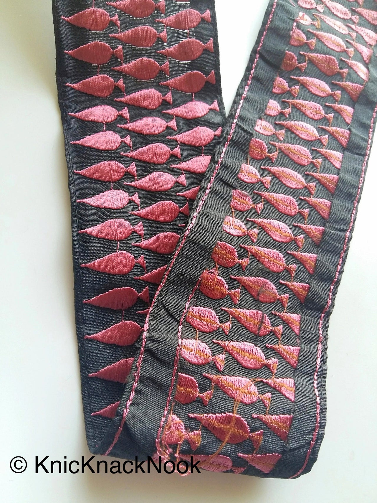 Black Fabric Trim With Blue / Purple Leaf Embroidery One Yard Lace Trim, Approx. 60mm Wide - 200317L369 / 70