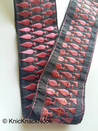 Thumbnail for Black Fabric Trim With Blue / Purple Leaf Embroidery One Yard Lace Trim, Approx. 60mm Wide - 200317L369 / 70
