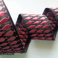 Thumbnail for Black Fabric Trim With Blue / Purple Leaf Embroidery One Yard Lace Trim, Approx. 60mm Wide - 200317L369 / 70