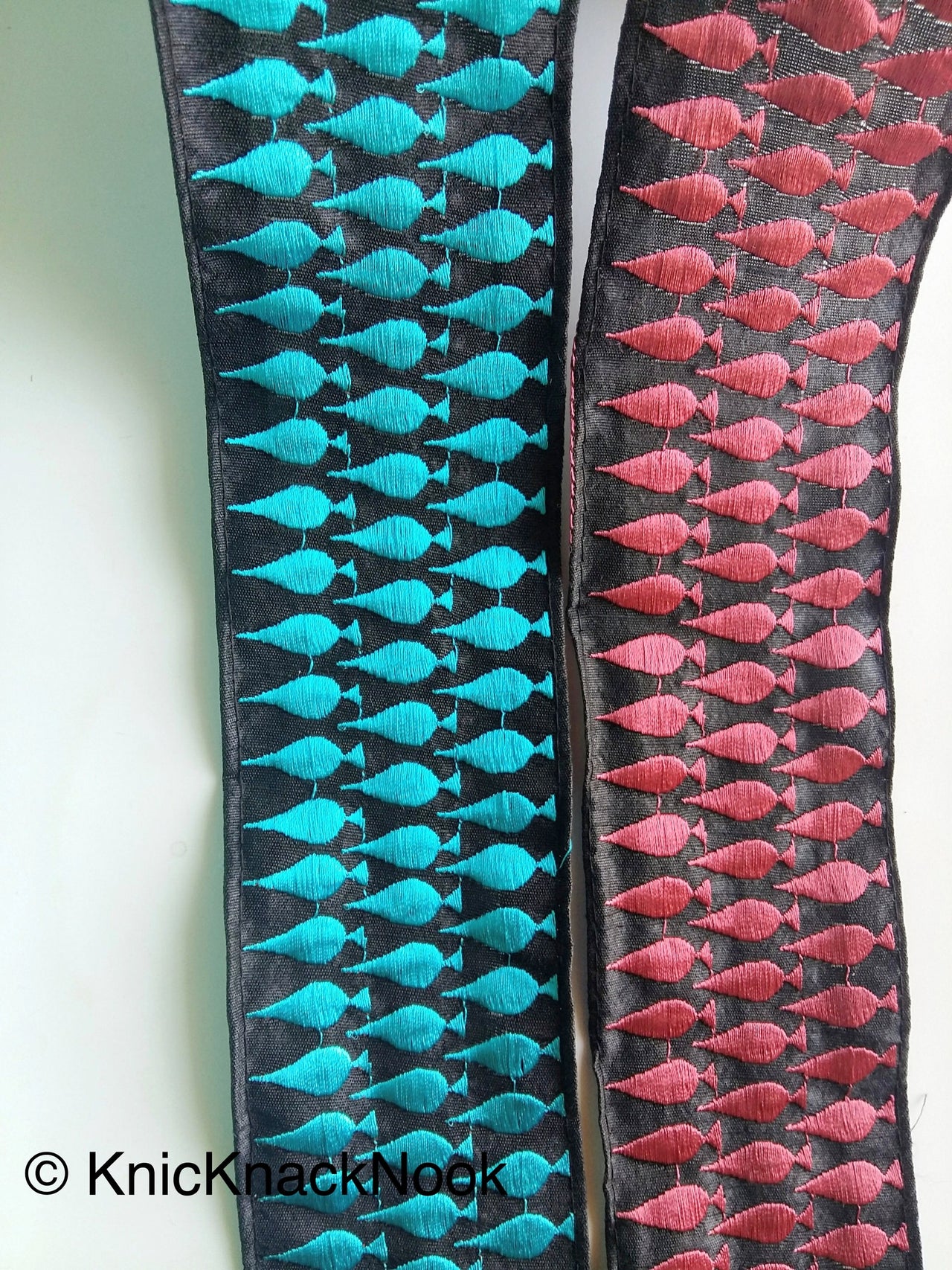 Black Fabric Trim With Blue / Purple Leaf Embroidery One Yard Lace Trim, Approx. 60mm Wide - 200317L369 / 70