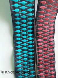Thumbnail for Black Fabric Trim With Blue / Purple Leaf Embroidery One Yard Lace Trim, Approx. 60mm Wide - 200317L369 / 70