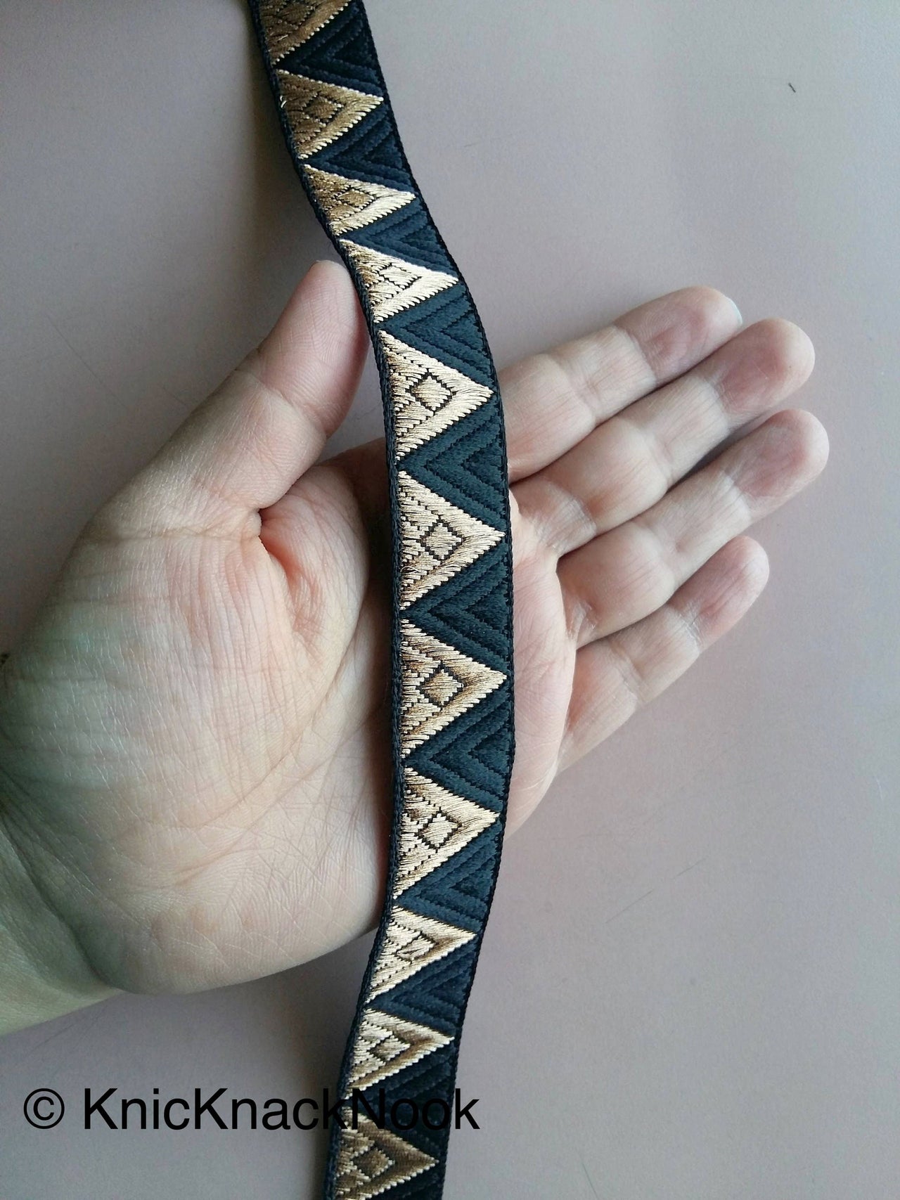 Jacquard Weave Trim, Copper Thread Triangle Embroidery Lace Trim, 20mm Wide