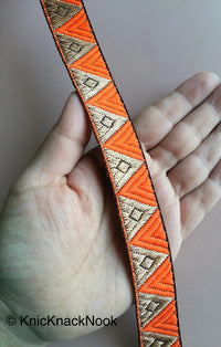 Thumbnail for Jacquard Weave Trim, Copper Thread Triangle Embroidery Lace Trim, 20mm Wide