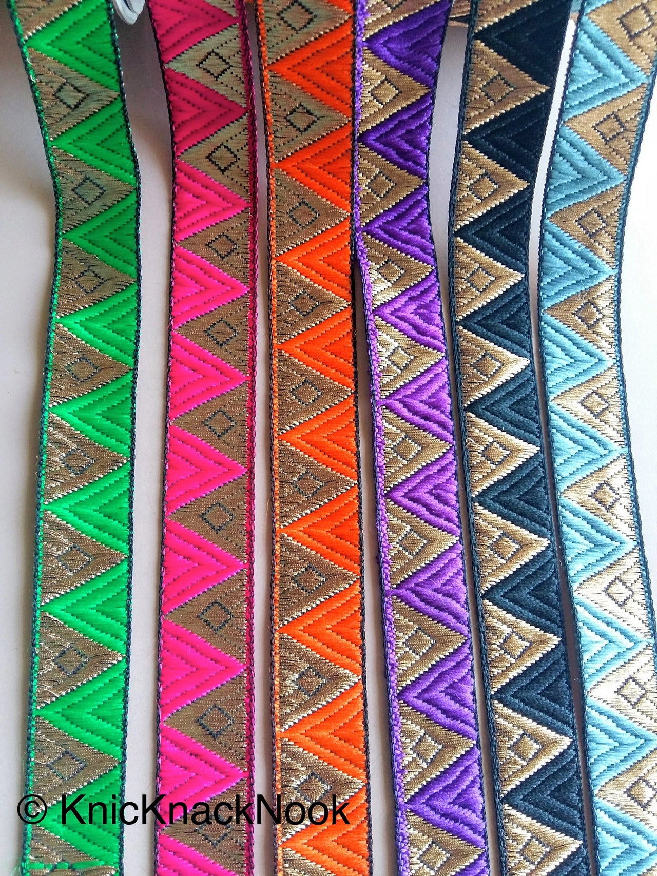 Jacquard Weave Trim, Copper Thread Triangle Embroidery Lace Trim, 20mm Wide