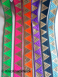 Thumbnail for Jacquard Weave Trim, Copper Thread Triangle Embroidery Lace Trim, 20mm Wide