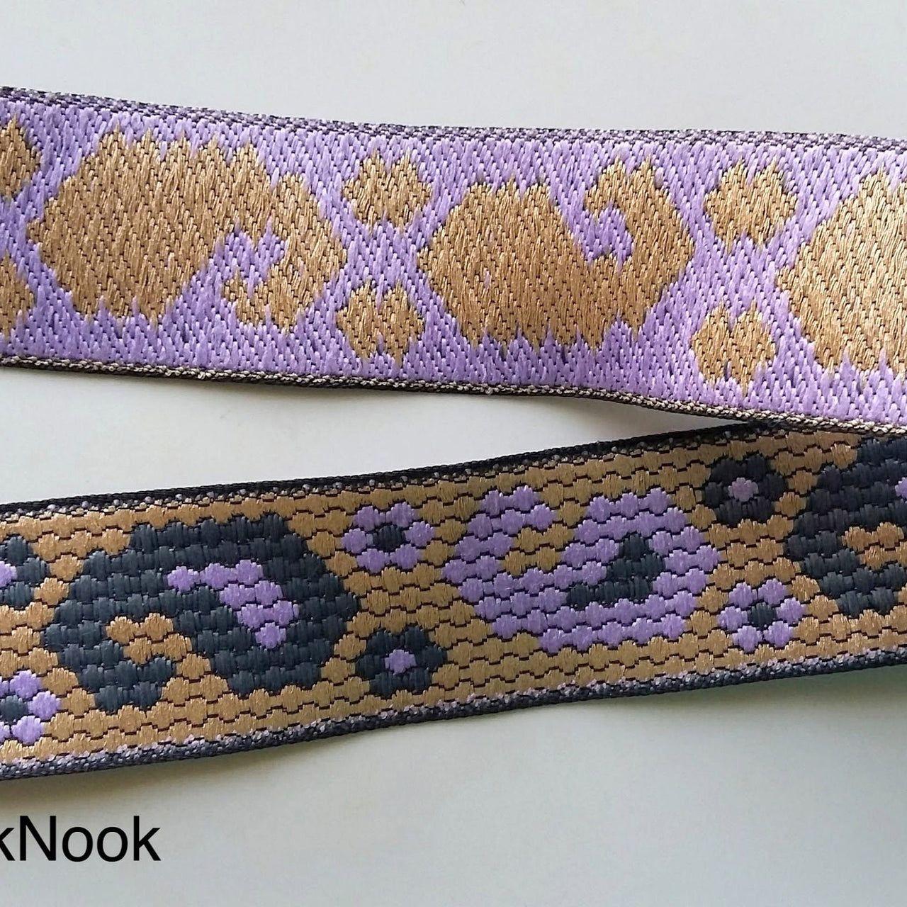 Grey, Blue And Purple Trim With Floral And Paisley Embroidery, Approx. 32mm Wide - 200317L372