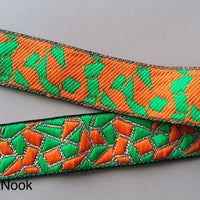 Thumbnail for Green, Orange And Gold Embroidered Trim, Geometric Pattern