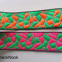 Thumbnail for Green, Orange And Gold Embroidered Trim, Geometric Pattern