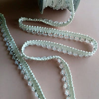 Thumbnail for White Thread Trim Embellished With Clear And Silver Beads, Beaded Trim, Approx. 12 mm wide - 200317L408