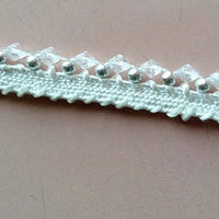 Thumbnail for White Thread Trim Embellished With Clear And Silver Beads, Beaded Trim, Approx. 12 mm wide - 200317L408