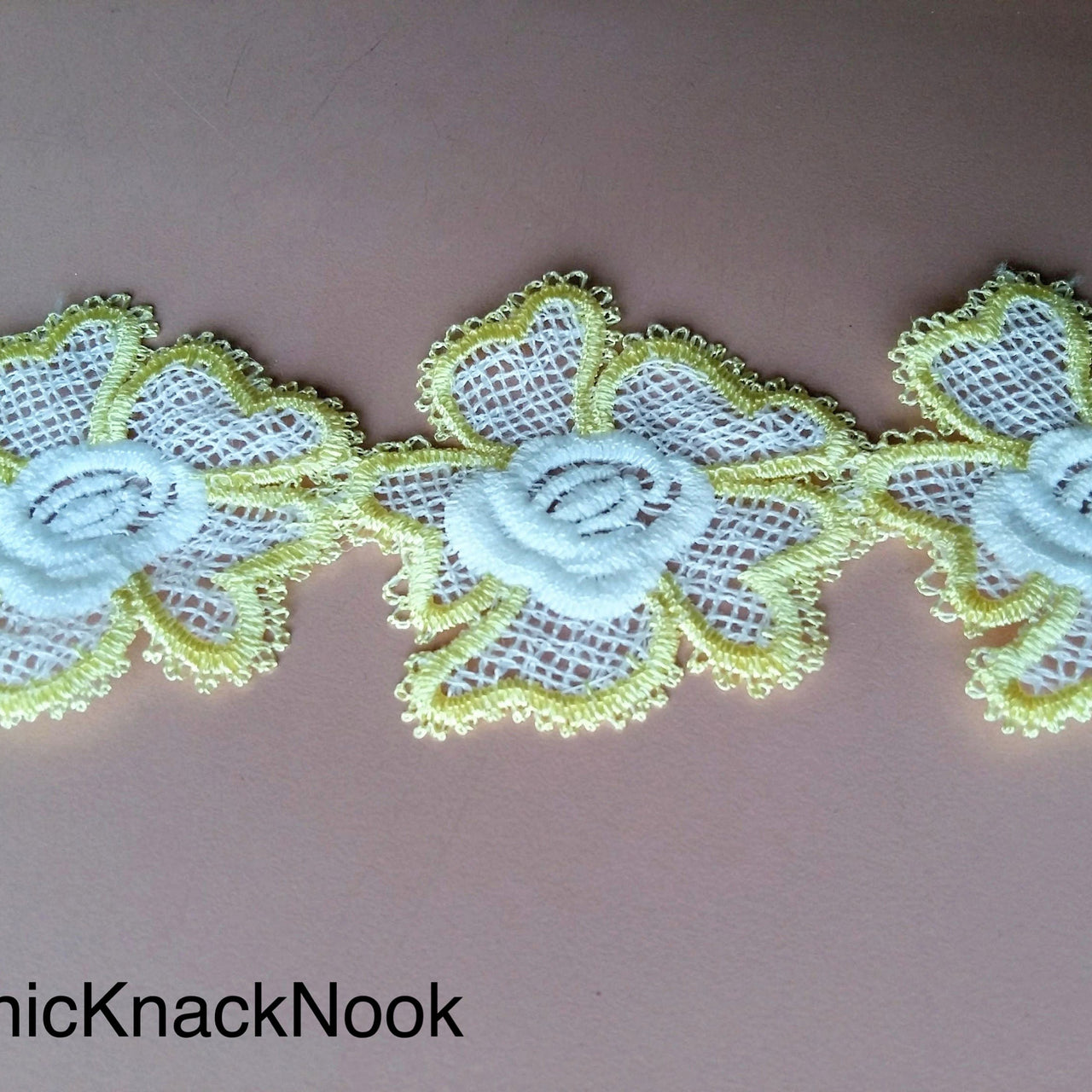 Yellow / Pink / Blue And White Floral Embroidery Lace Trim. Approx. 55mm Wide - 200317L142/43/44