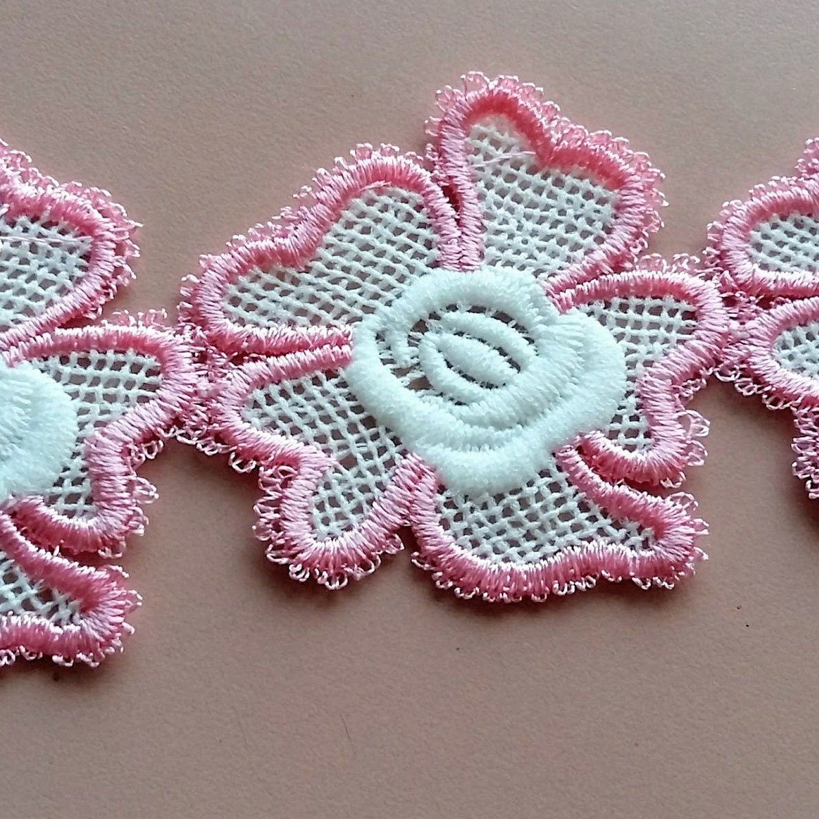 Yellow / Pink / Blue And White Floral Embroidery Lace Trim. Approx. 55mm Wide - 200317L142/43/44