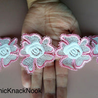 Thumbnail for Yellow / Pink / Blue And White Floral Embroidery Lace Trim. Approx. 55mm Wide - 200317L142/43/44