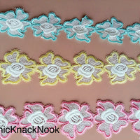 Thumbnail for Yellow / Pink / Blue And White Floral Embroidery Lace Trim. Approx. 55mm Wide - 200317L142/43/44