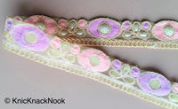 Thumbnail for Gold Sheer Net Trim, Beige, Purple And Green / Pink Embroidery With FlatBack White Beads Embellishments