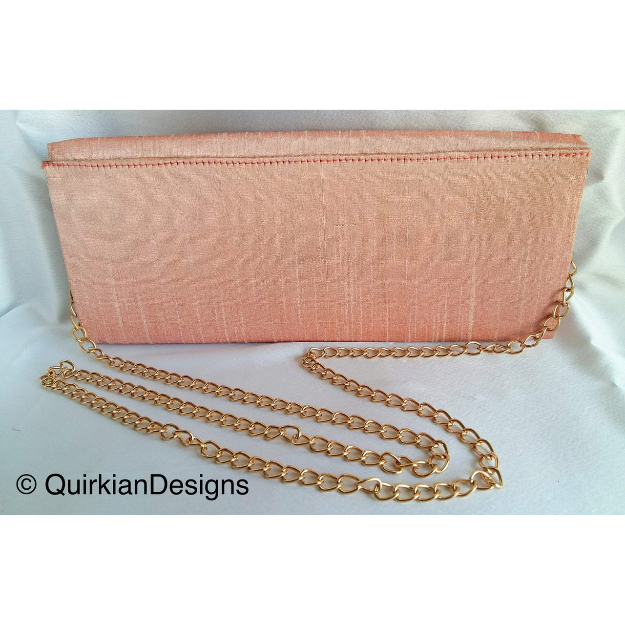 Coral Pink Fabric Clutch Purse With Pink And Gold Intricate Floral Embroidery, Wedding Clutch, Party Bag