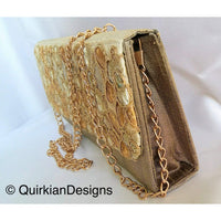 Thumbnail for Green Fabric Clutch Purse With Copper And Gold Intricate Floral Embroidery, Wedding Clutch, Party Bag