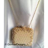 Thumbnail for Beige Velvet Square Box Clutch With Intricate Floral Embroidery And Diamante Clasp, Wedding Clutch, Party Bag, Beaded Clutch