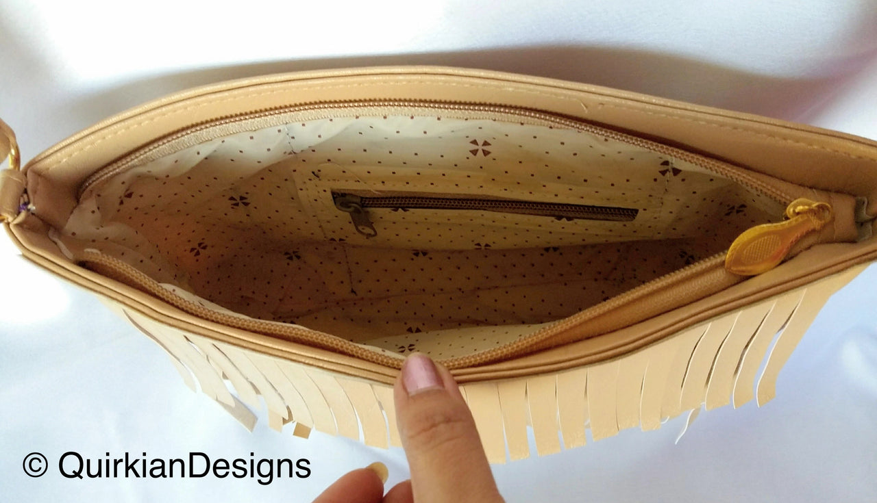 Camel Brown Fake Leather Tassels Bag, Day HandBag, Shopping Handbag, Faux Leather Bag, Office Wear