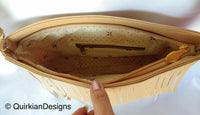 Thumbnail for Camel Brown Fake Leather Tassels Bag, Day HandBag, Shopping Handbag, Faux Leather Bag, Office Wear