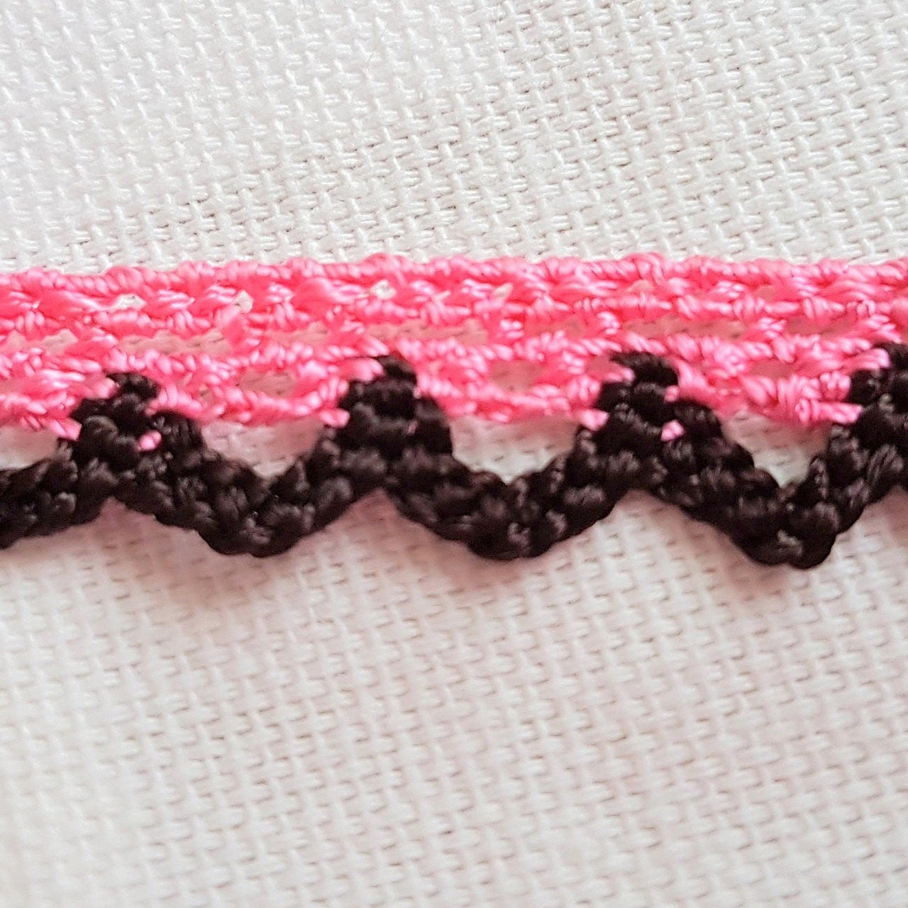 Pink and Brown Embroidery Crochet Cotton Border Trim, One Yard Lace Approx. 12mm Wide, Brown Lace And Pink Lace