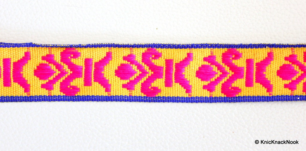 Wholesale Neon Pink, Yellow And Blue Embroidery Fabric Lace Trim, Approx. 24mm Wide - 140316L72
