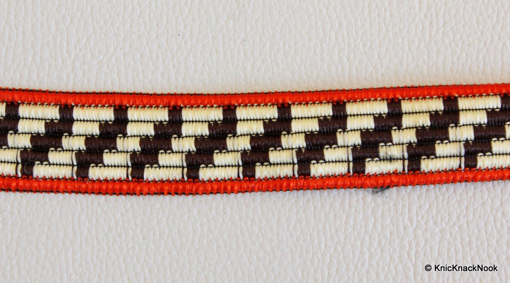 Beige And Brown Thread Lace Trim,Red/ Green Piping Trim, Approx. 22mm wide - 140316L147 / 48