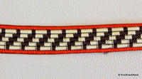Thumbnail for Beige And Brown Thread Lace Trim,Red/ Green Piping Trim, Approx. 22mm wide - 140316L147 / 48