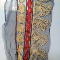 Thumbnail for Black Soft Net Lace Trim With Red, Beige And Brown Floral And Paisley Embroidery, Indian Trims