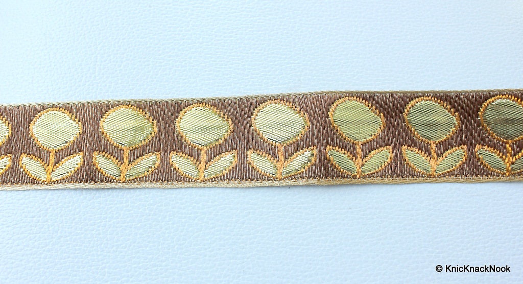 9 Yards x Wholesale Orange, Gold And Bronze Floral Embroidered Fabric Lace Trim, Approx. 30mm Wide - 140316L77