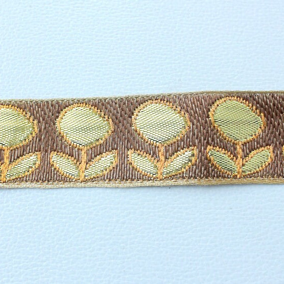 Orange, Gold And Bronze Floral Embroidered Fabric Lace Trim, Approx. 30mm Wide - 140316L77