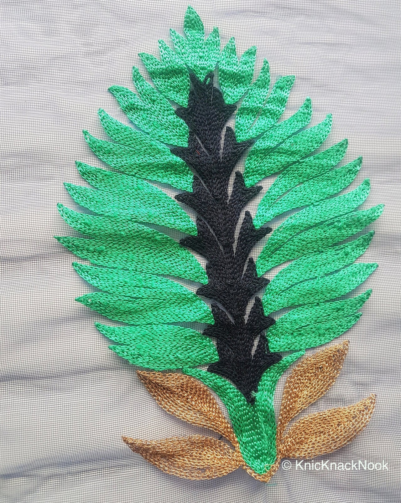 Wholesale Blue Soft Net Lace Trim With Blue, Green And Gold Embroidered Leaves, Indian Trims