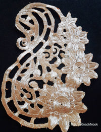 Thumbnail for Antique Gold / Bronze Tone Crochet Thread Fabric Applique, Flower Applique - 200317A84