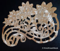 Thumbnail for Antique Gold / Bronze Tone Crochet Thread Fabric Applique, Flower Applique - 200317A84