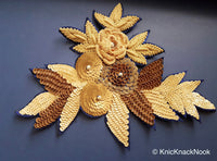 Thumbnail for Floral Applique With Beige And Orange / Blue Embroidery, Beige, Brown And Bronze Sequins And White Pearl Beads