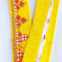 Thumbnail for Mirrored Yellow/ Mint Green/ Cyan Blue/ Melon Orange Fabric Trim With Gold Embroidery, Indian Sari border - 210119L291/92/93/94