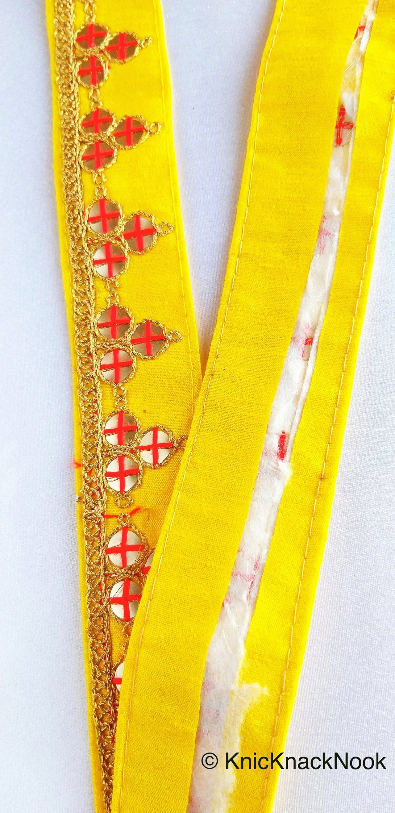 Wholesale Mirrored Trim With Gold Embroidery, Indian Sari border, Decorative Trim