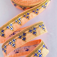 Thumbnail for Mirrored Yellow/ Mint Green/ Cyan Blue/ Melon Orange Fabric Trim With Gold Embroidery, Indian Sari border - 210119L291/92/93/94