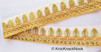 Thumbnail for Tan Brown Nude Net Lace Trim With Beautiful Brown And Gold Embroidery and Gold Sequins, Decorative Trim Costume Fashion Trim, Trim By Yard