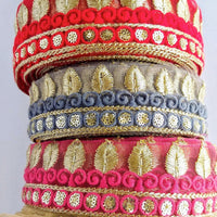 Thumbnail for Tan Brown Nude Net Lace Trim With Beautiful Brown And Gold Embroidery and Gold Sequins, Decorative Trim Costume Fashion Trim, Trim By Yard