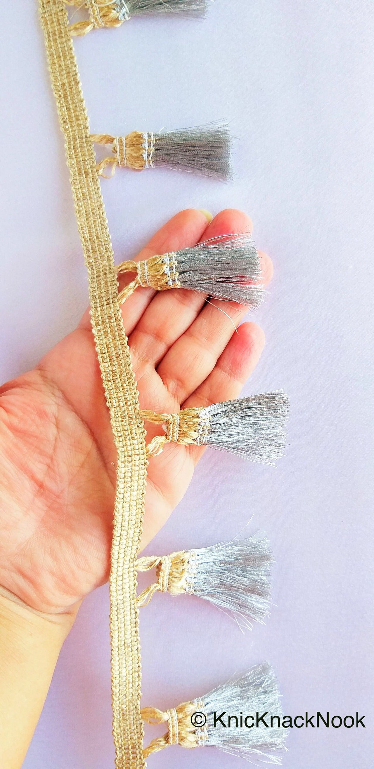 Copper Brown / Silver Grey / Golden Brown And Beige Shimmer Thread Fringe Trim Tassels One Yard Trim, Approx. 60mm Wide - 210119L285/86/87