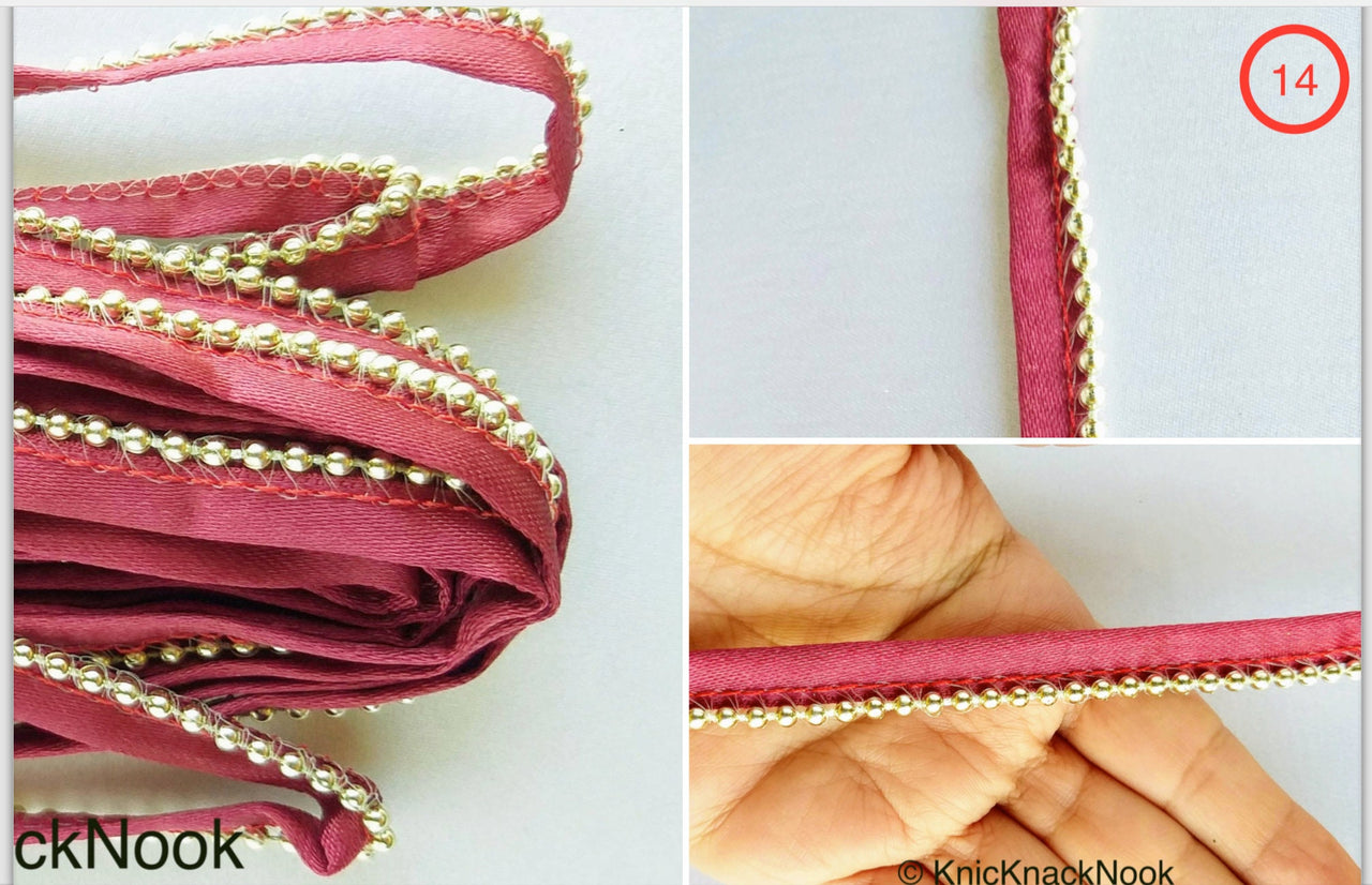 Satin Lace Trim Ribbon With Silver Gold Bead Piping, 13 Variations, Approx. 11 mm wide