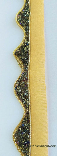Thumbnail for Gold Brown Shimmer Trim With Antique Gold Brown Beads Embellishments