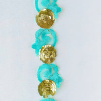 Thumbnail for Blue Lace Trim, Tissue Fabric Cutwork With Floral Embroidery & Gold Sequins, Indian Embroidery