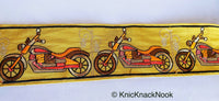 Thumbnail for Beige Fabric trim with Embroidered Motor Bikes - Brown, Orange, Light Gold & Pink