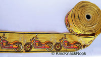Thumbnail for Beige Fabric trim with Embroidered Motor Bikes - Brown, Orange, Light Gold & Pink